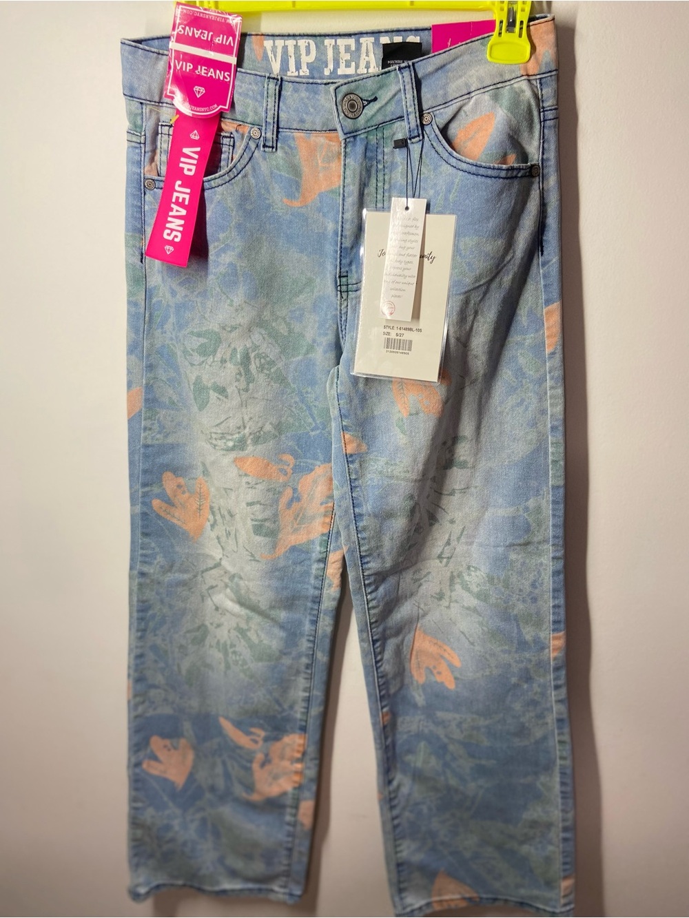 VIP Women’s Blue Denim Jeans with Peach Floral Print